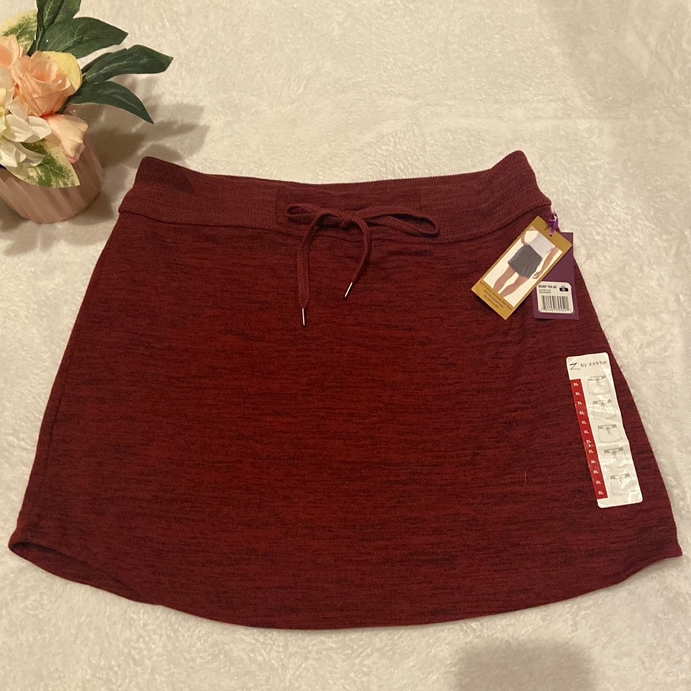 NWT Z BY ZOBHA Size XL Skort Wine Space Dye Elastic Waist Pull On Tie Waist